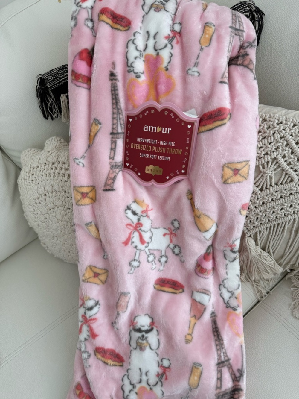 Pink Poodle Print Blanket-Style Throw